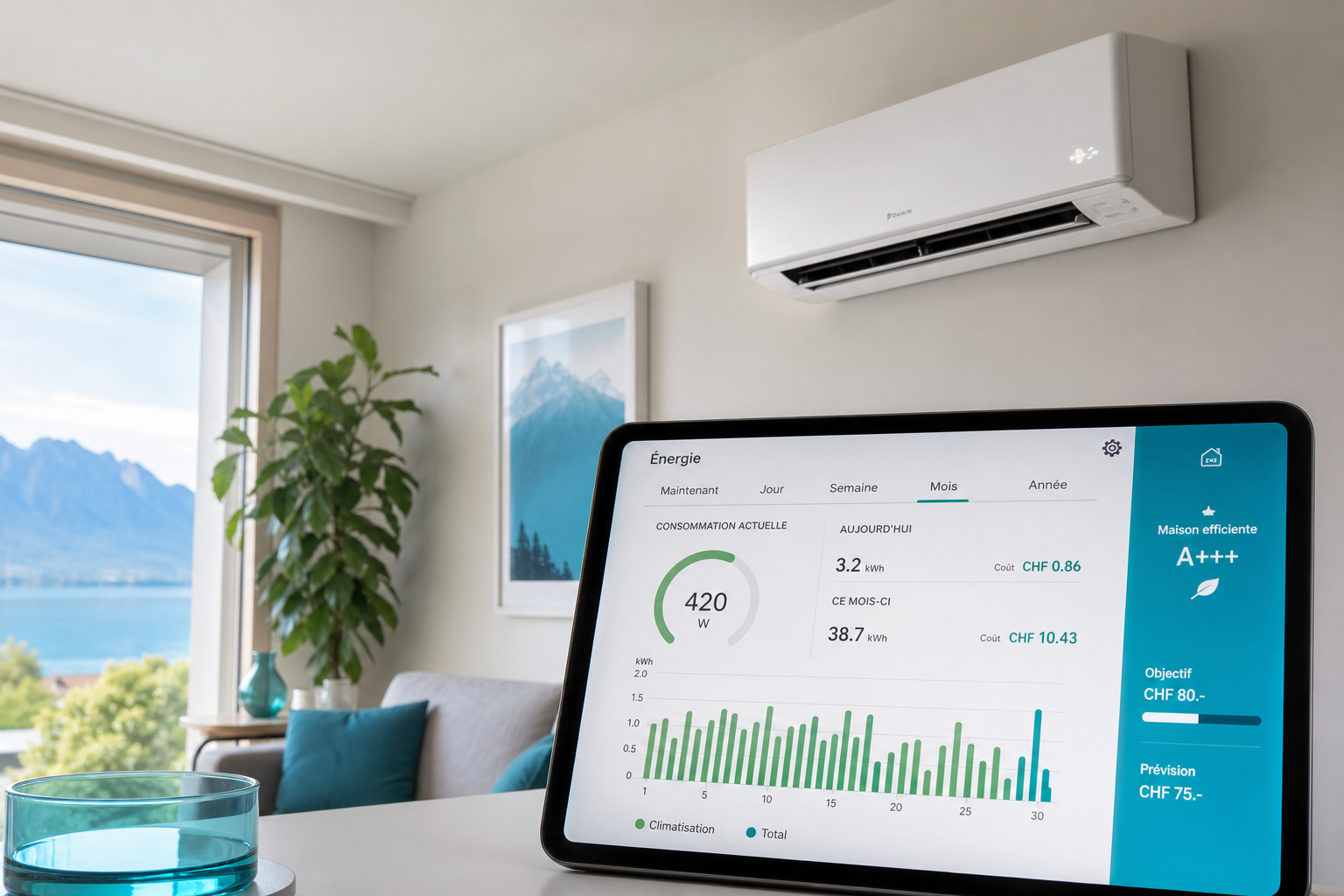 Climatiseur moderne installé dans un intérieur confortable en Suisse